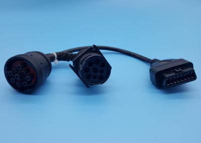 China Black Deutsch 9 Pin J1939 Female to J1962 OBD-II 16 Pin Female and J1939 Male Split Y Cable for sale