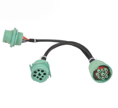 China Green Deutsch 9 Pin J1939 Female to J1939 Male and Threaded J1939 Male Y Adapter Cable for sale
