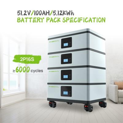 China 48V/51.2 V 100ah LiFePO4 Residential Storage Battery System Stack Mounted for sale