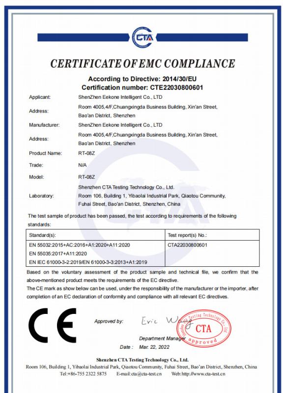 CERTIFICATEOFEMC COMPLIANCE - Shenzhen zhuoyi century Technology Co., Ltd.