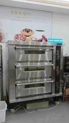 China 3 Behälter-elektrischer Ofen der Plattform-12 für das Backen, großes Glastür-Gas/elektrischer Plattform-Pizza-Ofen zu verkaufen