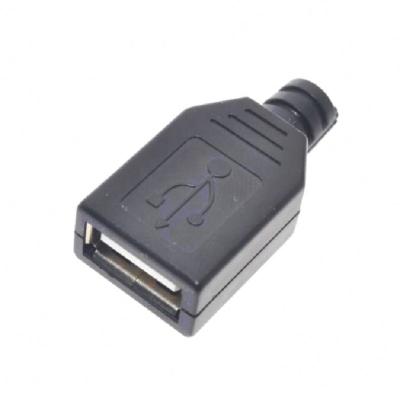 China Hot selling Type A Female USB 4 Pin Plug Socket Connector With Black Plastic Cover for sale