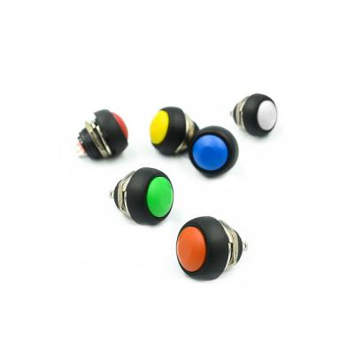 China 12mm White Yellow Orange Blue Green Eed Small Waterproof Self-reset Button Switch Round Unlocked Button PBS-33B for sale