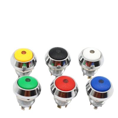 China Interruptor de alimentación a prueba de agua de 12 mm, autoajuste y autobloqueo, botón de metal esférico corto, pequeño con luz HJS12C en venta