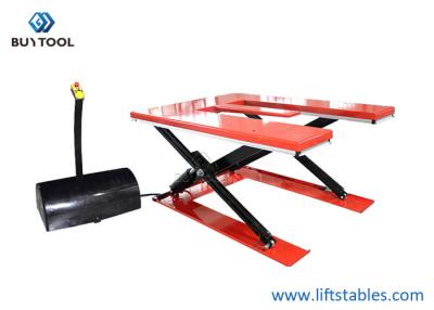 China 1 Tonne Low Profile Electric Lift Tables Cart Portable Pallet Scissor Lift Table E Shape 1450x1200mm for sale
