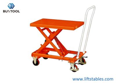 China Spring Activated Manual Scissor Lift Trolley 210kg Capacity Manual Lift Platform for sale