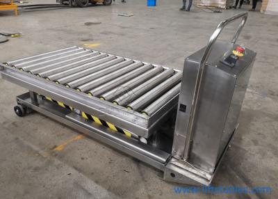 China Electric Mobile Stainless Steel Pallet Lift Table With Rollers In Food Field 1220x610mm for sale