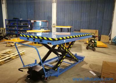 China Small Manual Lift Table Single Scissor Low Profile Rotary Hydraulic Foot Pump Lift Table 2350x1300mm for sale