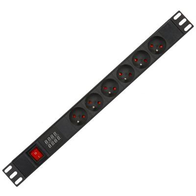 China 6 Way French Type PDU Extension Socket With On/Off Switch Powermeter for sale