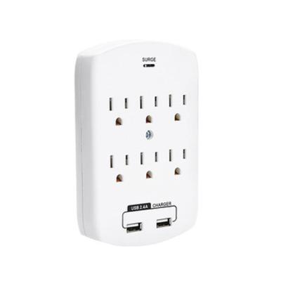China Wall Power Socket And Wall Tap One Input 6 Outlet 2 USB Surge  UL cUL passed for sale