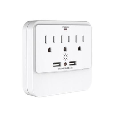 China Wall Power Socket And Wall Tap One Input 3 Outlet 2 USB Surge Night Light UL cUL passed for sale