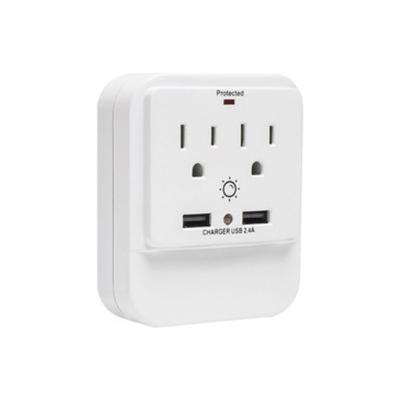 China Wall Power Socket And Wall Tap One Input 2 Outlet 2 USB Surge Night Light UL cUL passed for sale