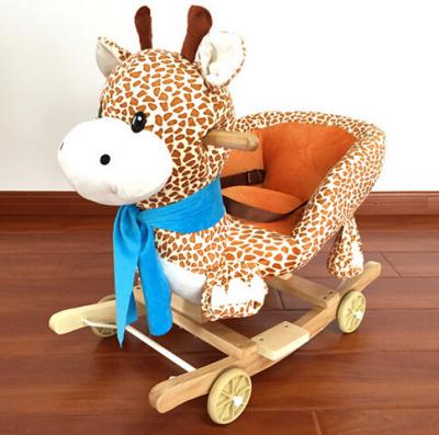 China New Plush Rocking Giraffe Animal Toys With Music For Children Riding On for sale