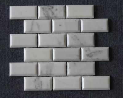 China Rectangular Brick White Marble Mosaic Floor Tile , Modern Stone Mosaic Bathroom Tiles for sale