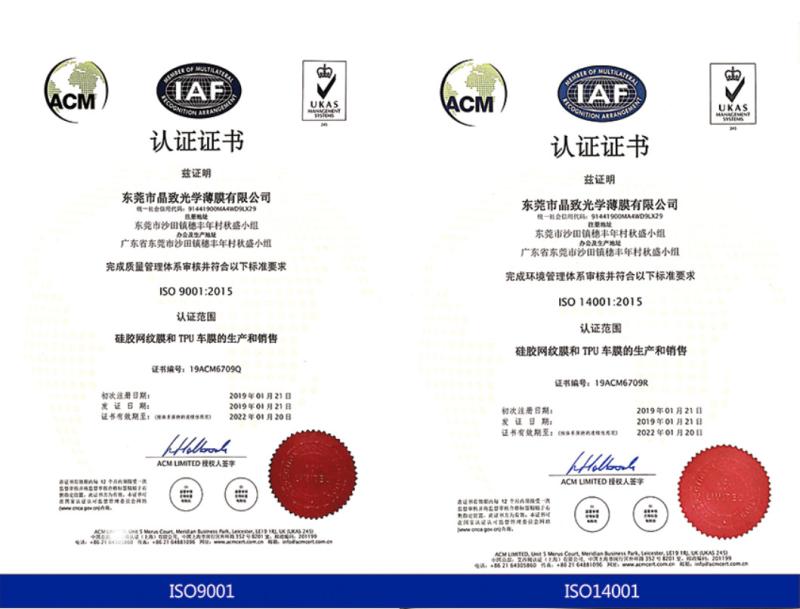 ISO9001 - Dong Guan Jing Zhi Optical Film Co., Ltd.