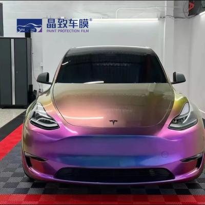 Chine Meilleur vendeur Super brillant Stretch voiture Wrap vinyle Film métallique diamant espace profond caméléon carrosserie autocollant de voiture à vendre