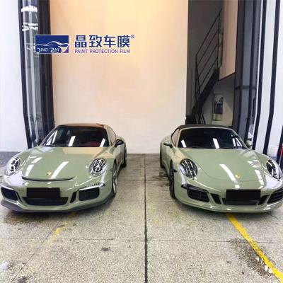 China VvividPopular Highlight Crystal Glossy Khaki Army Green Car Wrap Film body wrapping vinyl 3m for sale