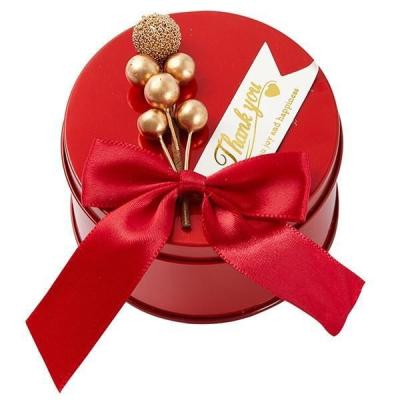 China Cor decorativa de Tin Box Round Shape Customize da cookie do casamento à venda