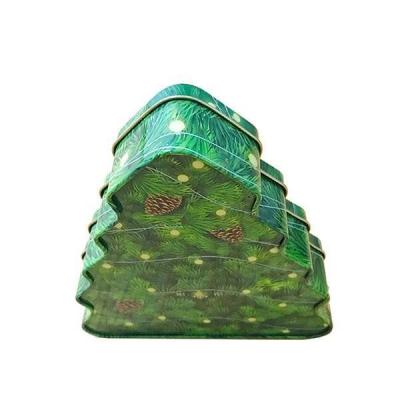 China Small Xmas Tree Shaped Decorative Tin Storage Boxes 0.23mm  Cookie Tin Containers for sale