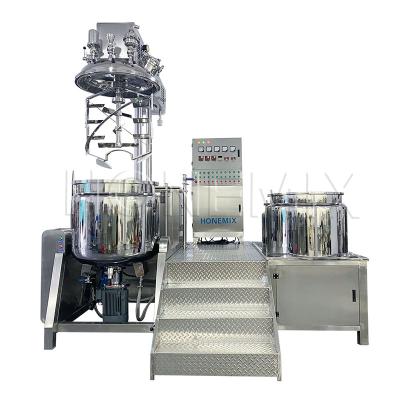 China Fixed Vacuum Homogenizer Cream Mixer Hydraulic Lifting Double Helix Mixer for sale