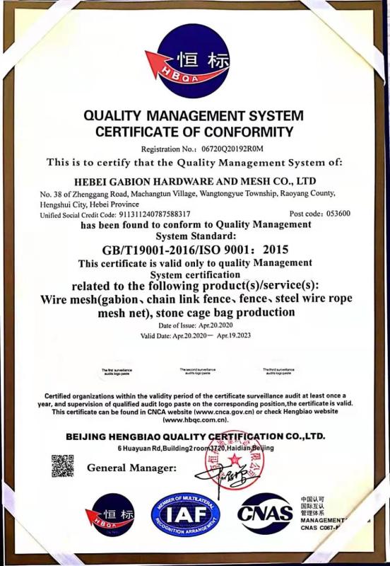 ISO9001 - Hebei Gabion Hardware And Mesh Co., Ltd
