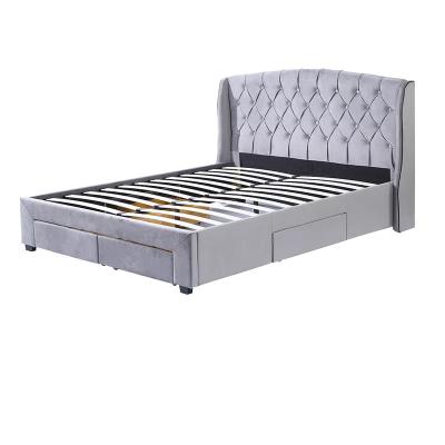 China Marco tapizado rey europeo de la cama de plataforma del botón de la tela de los muebles del dormitorio del diseño con almacenamiento de 4 cajones en venta