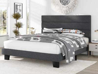 China King Size Fabric Tufted Bed With Storage With Headboard And Wooden Slats for sale