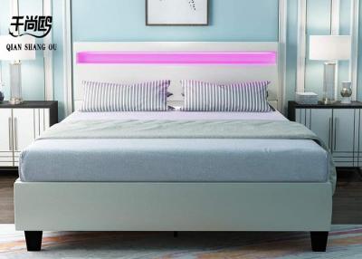 China Modern LED Headboard Bed , Solid Wood Leather Bed European Style for sale
