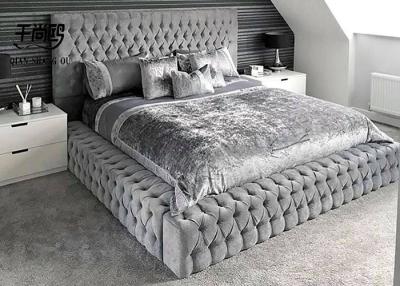 China Luxury bedroom furniture modern design soft bed high headboard velvet king size bed for sale
