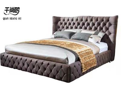 China Modern American style brown leather velvet bed wooden frame bed frame double king bedroom for sale
