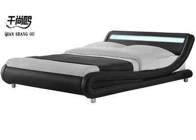 China Wavy Curve LED Lamp Bed , Leather LED Upholstered Platform Bed for sale