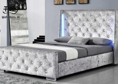 China Silver Ice Velvet Bed , Upholstered Tufted Queen Bed With Headboard Wings for sale