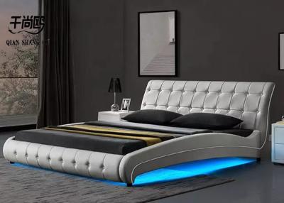 China European Leather LED Bed , Crystal Buckle Luminous Soft King Size Bed for sale