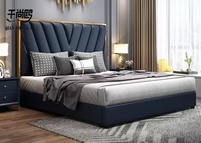 China PU Luxury King Size Upholstered Beds Metal Decoration Classic Stitching for sale