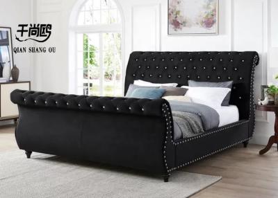 China Classic Metal Rivet King Size Platform Sleigh Beds / Upholstered Double Bed Frame for sale
