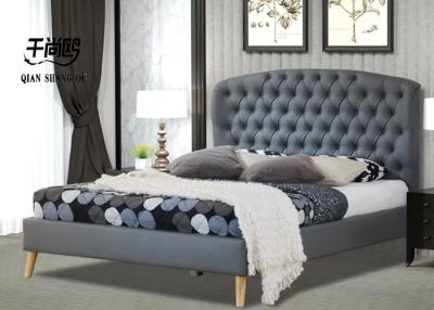 China Grey Luxury Linen Upholstered Bed Frame with Lila Buckle Solid Wood Legs for sale