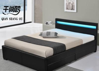 China Storage extra large upholstered bed with drawers comes with adjustable LED strips for sale