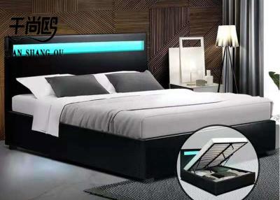 China LQD Reading LED Upholstered Bed / Modern Leather Bed Frame for sale
