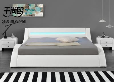 China Luxury LED Reading Light Bed , PU White Leather Double Bed Frame for sale