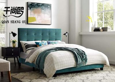 China Blue Velvet Upholstered King Bed , Tufted King Platform Bed for sale
