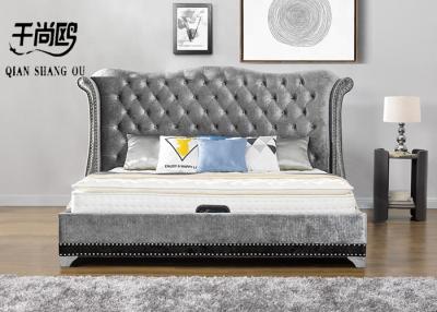 China Gray High Headboard Platform Tufted Bed King Twin Size Upholstered Bed for sale
