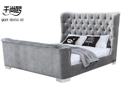 China Hot sell Upholstered Platform pu leather Bed with Tufted Headboard Wooden Slats for sale