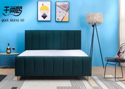 China Contemporary Green Upholstered Fabric Bed Frame High Headboard for sale