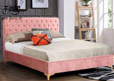 China Fabric Double Platform Bed Frame , Tufted Low Profile Platform Bed With Golden Legs for sale
