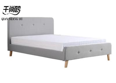 China Linen Grey Upholstered Panel Bed Frame , Fabric Queen Size Bed Frame for sale