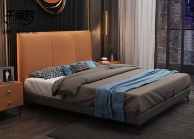China Contrast Color Upholstered Fabric Bed , Cushioned Platform Bed With Pneumatic Storage for sale