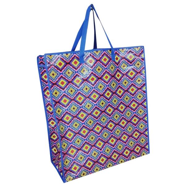 Quality Handled Tote Style Laminated Woven Shopping Bag With Zipper Closure for sale