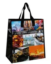China Customizable Laminated Woven Shopping Bag CMYK Custom Reusable Grocery Bags for sale