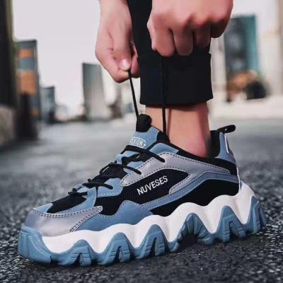 China Color Matching Men's Sport Shoes Wear Resistance wave chunky sole sneakers for sale
