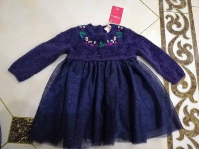 China Fashion navy Children's Winter Clothes Embroidery Pattern Girls Sweater Dress for sale